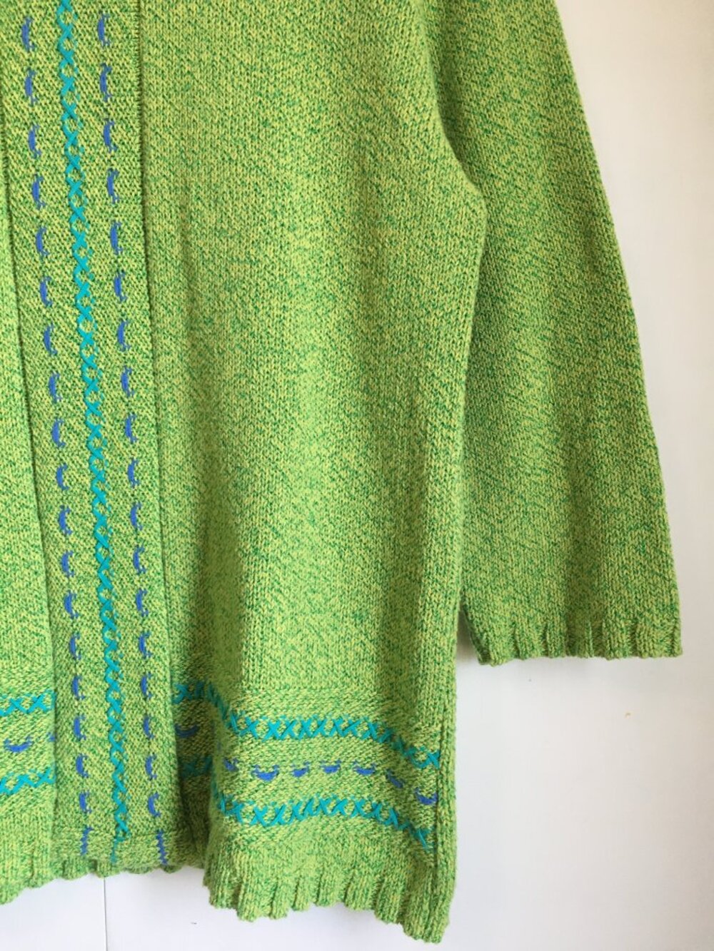 Vintage 90s Parkhurst Lime Green Knit Stitchwork Cotton Blend Sweater L - Picture 6 of 16